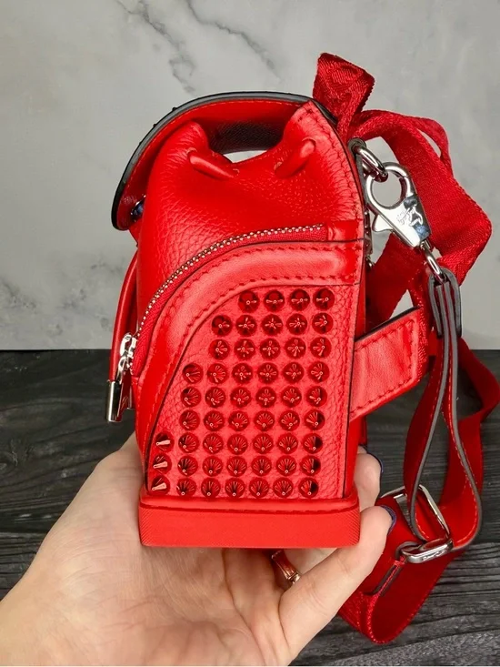 Christian Louboutin Explorafunk Mini Backpack Crossbody | Red Studded Leather - Picture 4 of 9